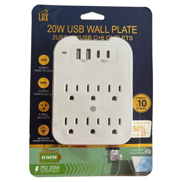 LAX Gadgets 6-Outlet with USB Ports Surge Protector - Picture 1 of 4